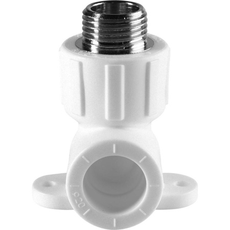 Политэк 20х1/2" Угольник с наружной резьбой с креплением для полипропиленовых труб под сварку (цвет белый)