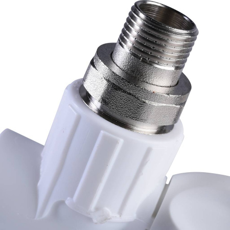 Политэк 20х1/2" Кран шаровой для радиатора угловой для полипропиленовых труб под сварку (цвет белый)