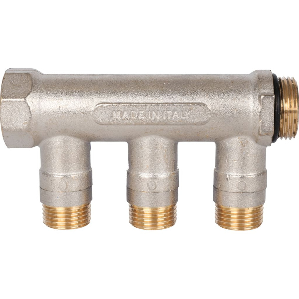 STOUT SMB 6211 341203 STOUT Коллектор с шаровыми кранами 3/4 , 3 отвода 1/2 (синие ручки)