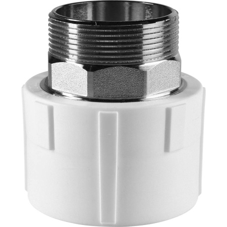 Политэк 63x2" Муфта комбинированная под шестигранник наруж. резьба для полипропиленовых труб под сварку (цвет белый)