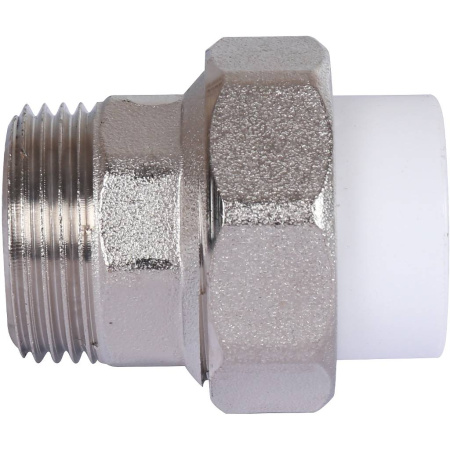 Политэк 20х3/4" Муфта разъемная с наружной резьбой для полипропиленовых труб под сварку (цвет белый)