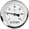 Термометр биметаллический радиальный STOUT с погружной гильзой, корпус Dn 100 мм, гильза 75 мм 1/2 , 0...120°С, SIM-1002-107515