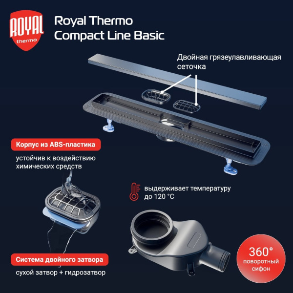 Лоток душевой Royal Thermo с сухим затвором Compact Line Basic 600