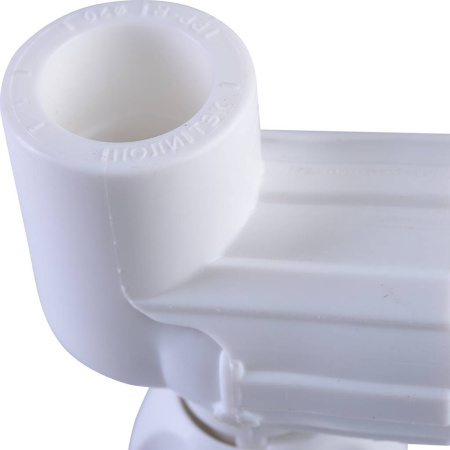 Политэк 20х1/2" Кран шаровой для радиатора угловой для полипропиленовых труб под сварку (цвет белый)