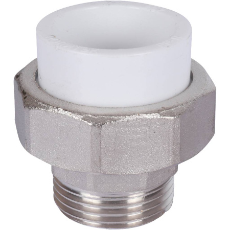 Политэк 32х1" Муфта разъемная с наружной резьбой для полипропиленовых труб под сварку (цвет белый)