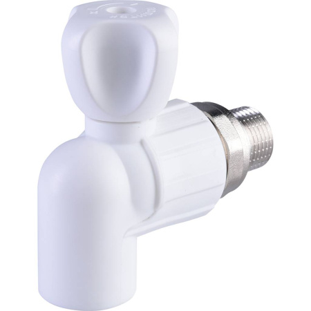 Политэк 20х1/2" Кран шаровой для радиатора угловой для полипропиленовых труб под сварку (цвет белый)
