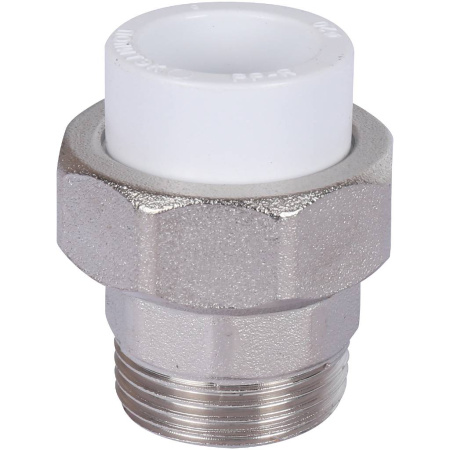 Политэк 20х3/4" Муфта разъемная с наружной резьбой для полипропиленовых труб под сварку (цвет белый)