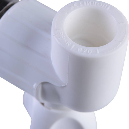 Политэк 20х1/2" Кран шаровой для радиатора угловой для полипропиленовых труб под сварку (цвет белый)