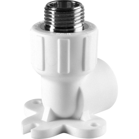 Политэк 20х1/2" Угольник с наружной резьбой с креплением для полипропиленовых труб под сварку (цвет белый)